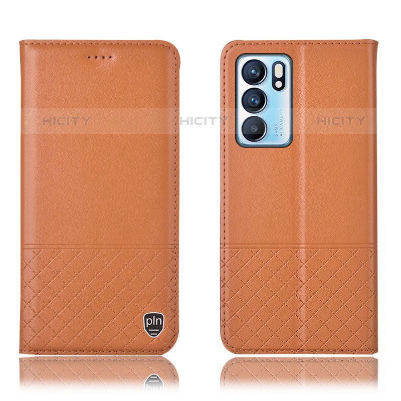 Funda de Cuero Cartera con Soporte Carcasa H07P para Oppo Reno6 5G Naranja