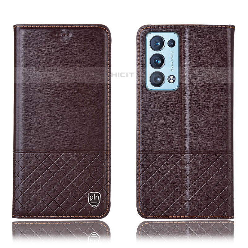 Funda de Cuero Cartera con Soporte Carcasa H07P para Oppo Reno6 Pro 5G Marron