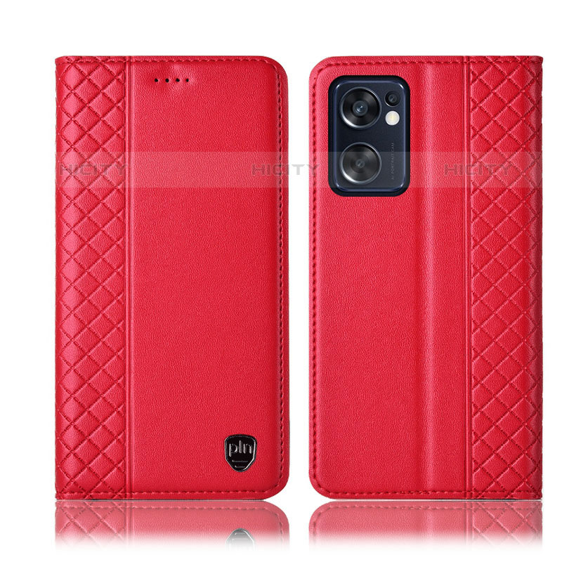 Funda de Cuero Cartera con Soporte Carcasa H07P para Oppo Reno7 SE 5G Rojo