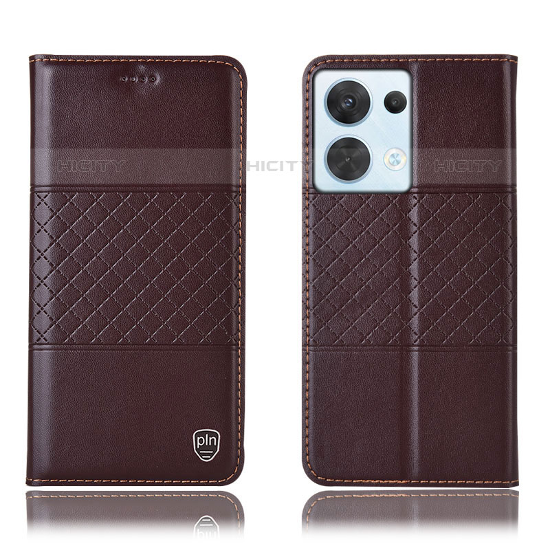 Funda de Cuero Cartera con Soporte Carcasa H07P para Oppo Reno8 5G Marron