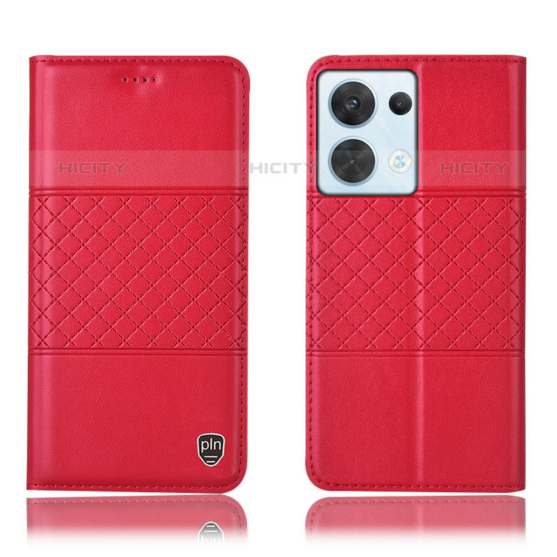 Funda de Cuero Cartera con Soporte Carcasa H07P para Oppo Reno8 5G Rojo