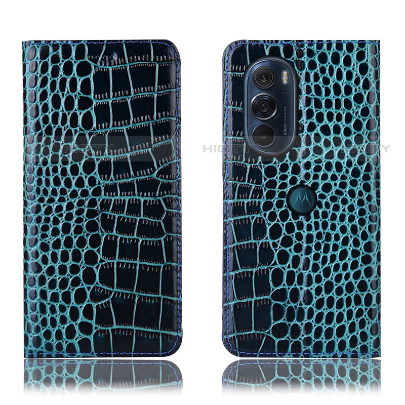 Funda de Cuero Cartera con Soporte Carcasa H08P para Motorola Moto Edge Plus (2022) 5G Azul