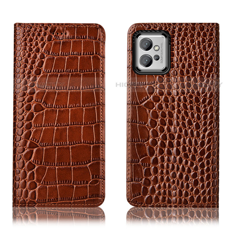 Funda de Cuero Cartera con Soporte Carcasa H08P para Motorola Moto G32 Marron Claro