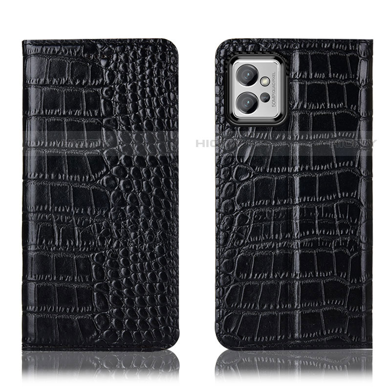 Funda de Cuero Cartera con Soporte Carcasa H08P para Motorola Moto G32 Negro