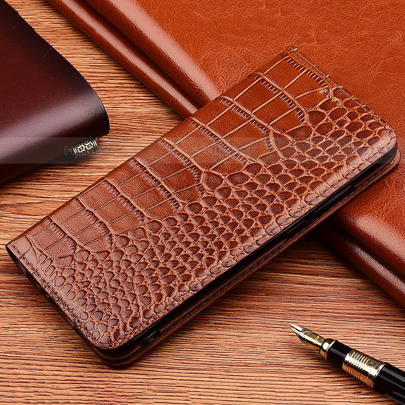 Funda de Cuero Cartera con Soporte Carcasa H08P para Motorola Moto G40 Fusion Marron Claro