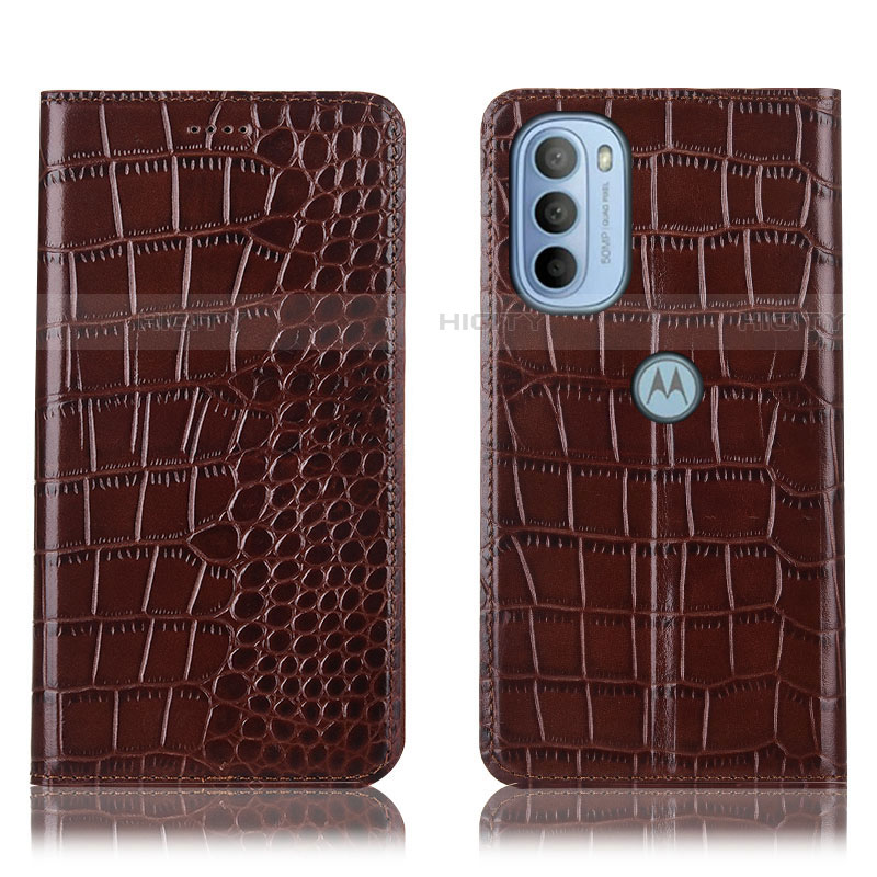 Funda de Cuero Cartera con Soporte Carcasa H08P para Motorola Moto G41 Marron