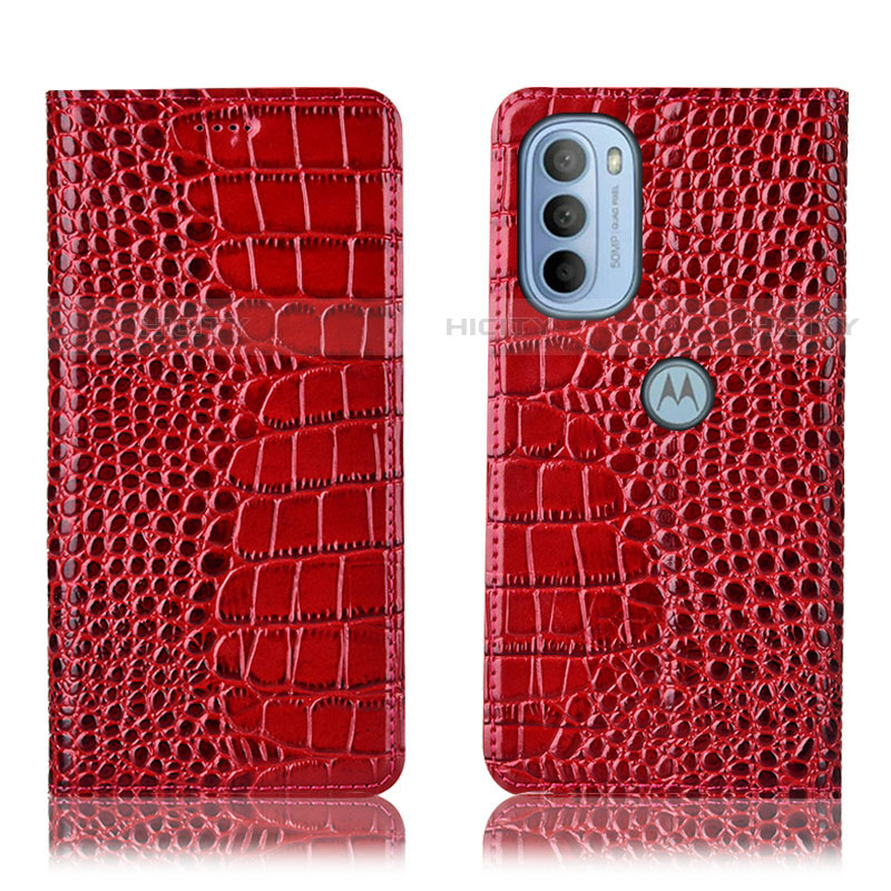 Funda de Cuero Cartera con Soporte Carcasa H08P para Motorola Moto G41 Rojo