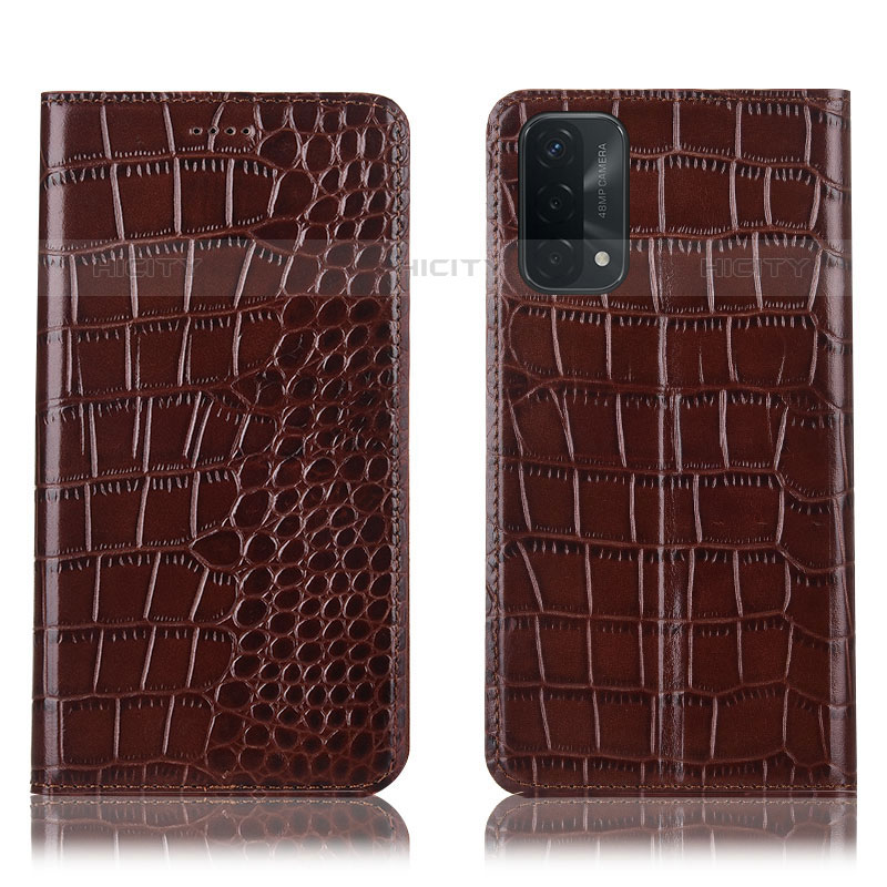 Funda de Cuero Cartera con Soporte Carcasa H08P para OnePlus Nord N200 5G Marron