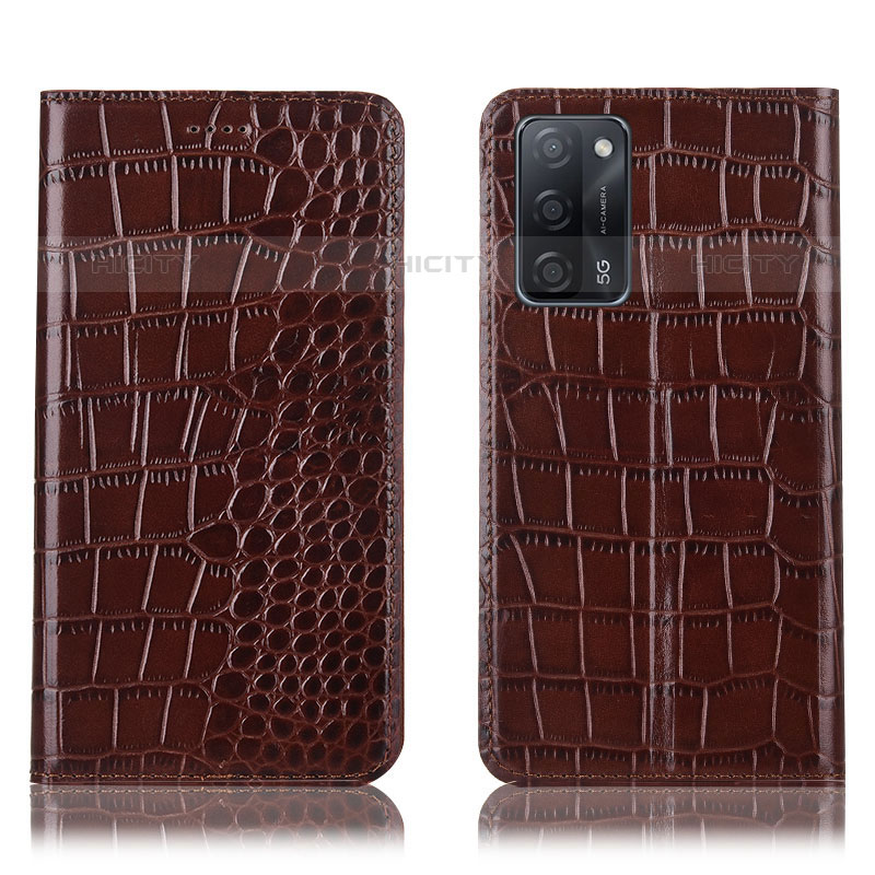 Funda de Cuero Cartera con Soporte Carcasa H08P para Oppo A53s 5G Marron