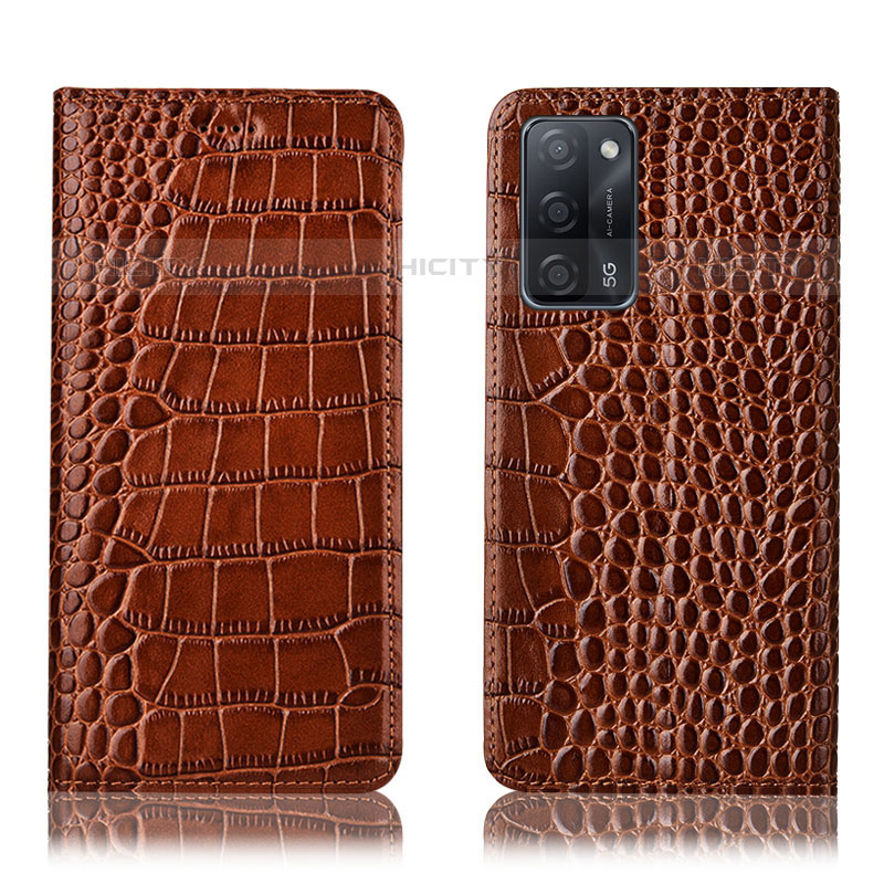 Funda de Cuero Cartera con Soporte Carcasa H08P para Oppo A53s 5G Marron Claro