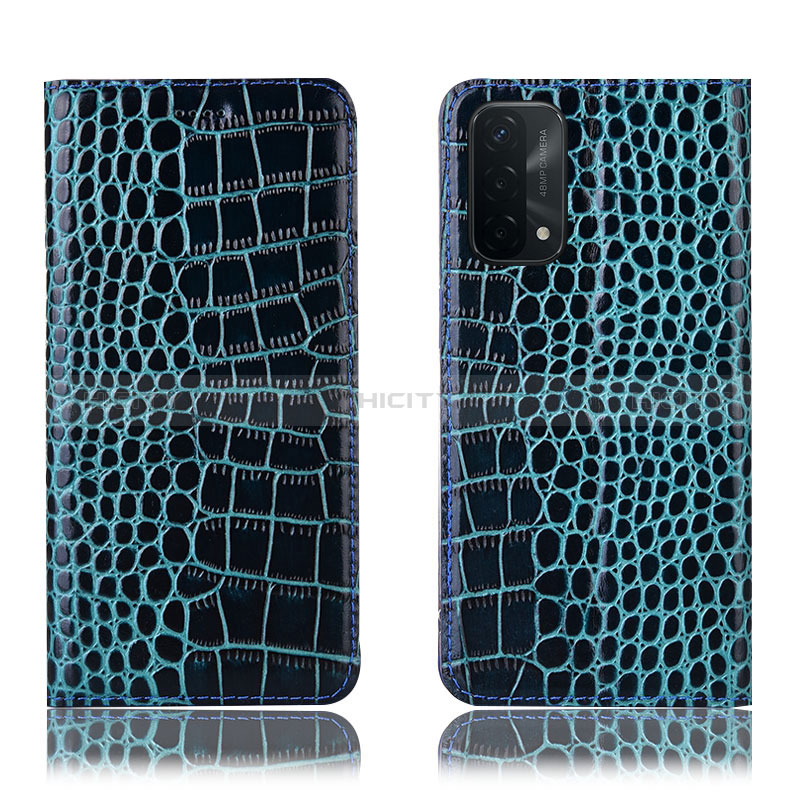 Funda de Cuero Cartera con Soporte Carcasa H08P para Oppo A54 5G Azul