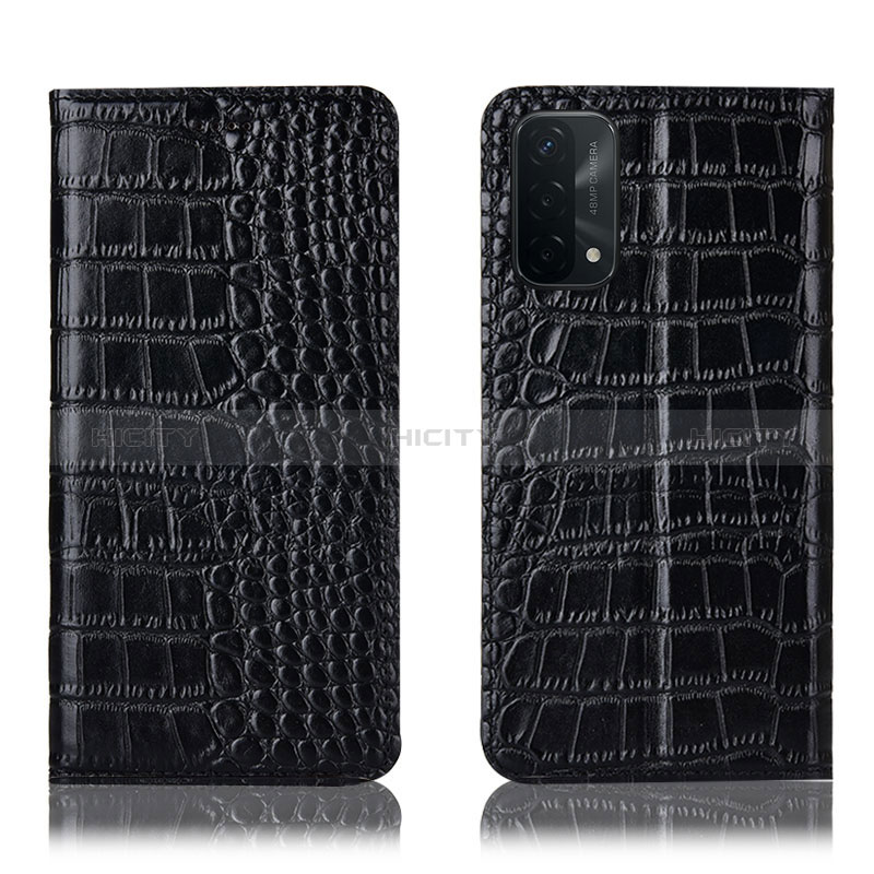 Funda de Cuero Cartera con Soporte Carcasa H08P para Oppo A54 5G Negro