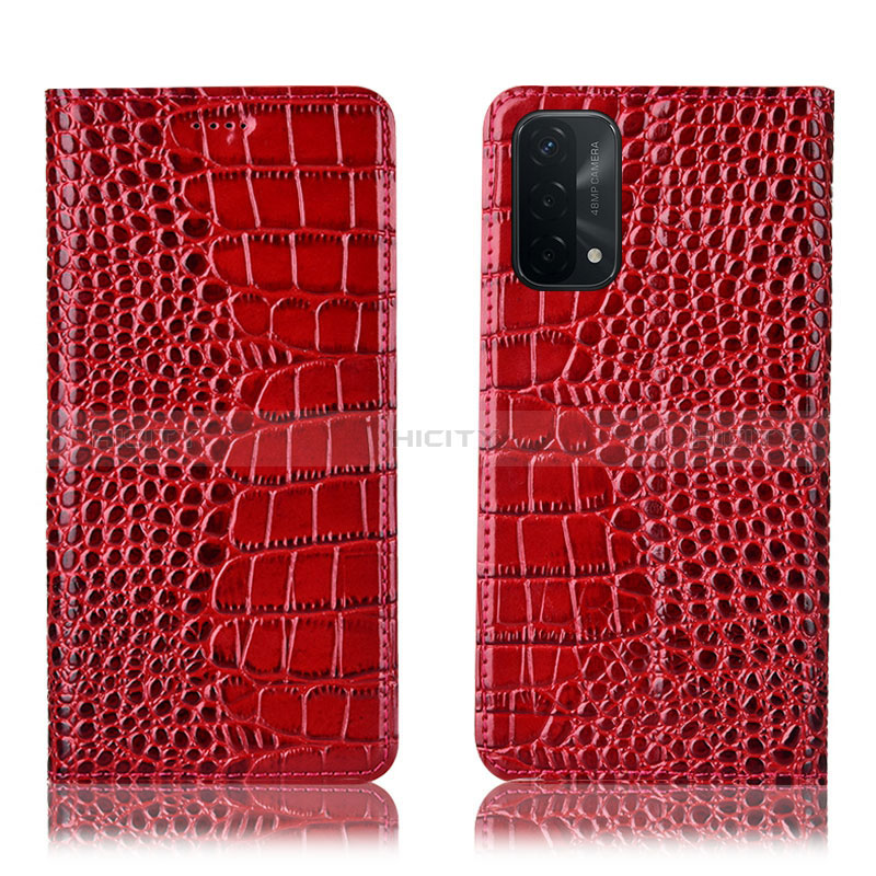 Funda de Cuero Cartera con Soporte Carcasa H08P para Oppo A54 5G Rojo