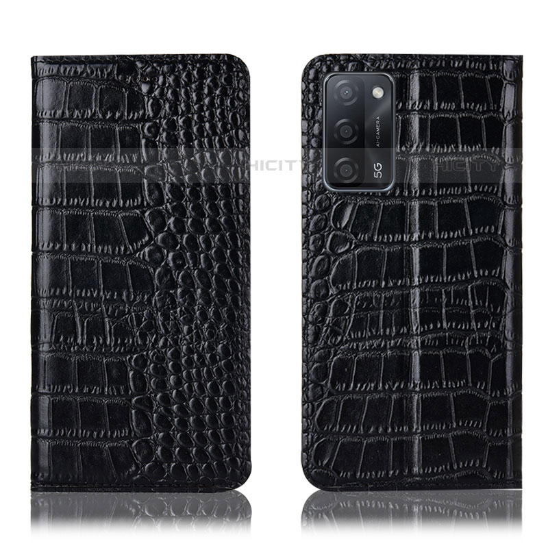 Funda de Cuero Cartera con Soporte Carcasa H08P para Oppo A55 5G Negro