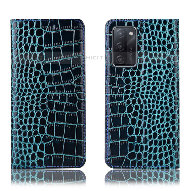 Funda de Cuero Cartera con Soporte Carcasa H08P para Oppo A55S 5G Azul