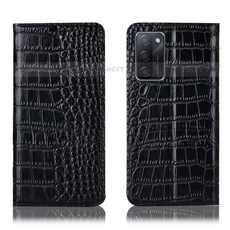 Funda de Cuero Cartera con Soporte Carcasa H08P para Oppo A55S 5G Negro