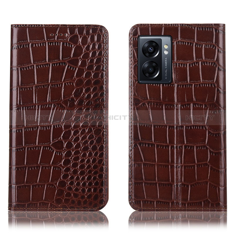 Funda de Cuero Cartera con Soporte Carcasa H08P para Oppo A56S 5G Marron