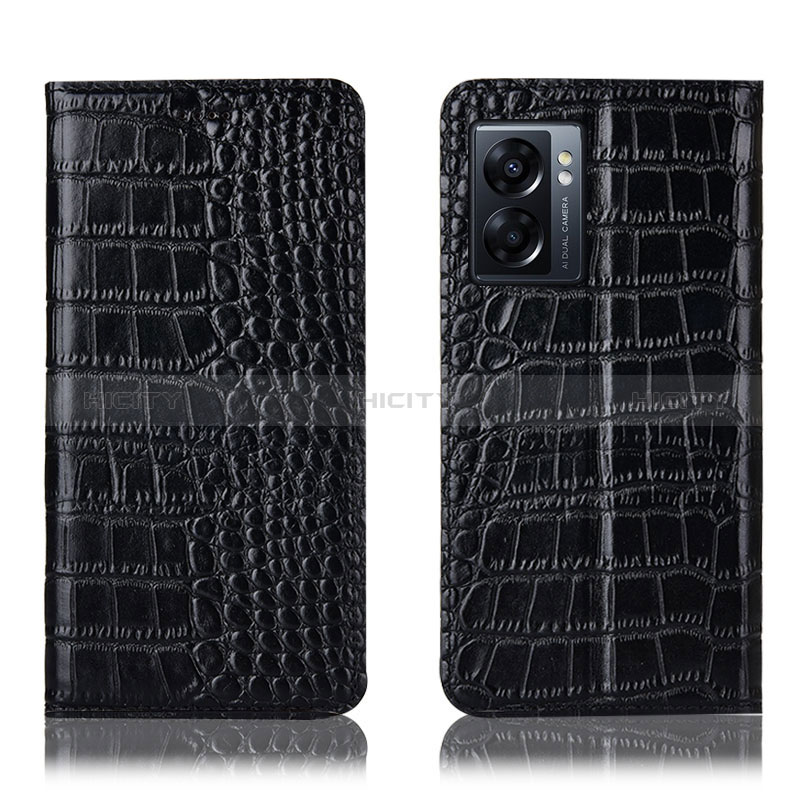 Funda de Cuero Cartera con Soporte Carcasa H08P para Oppo A56S 5G Negro