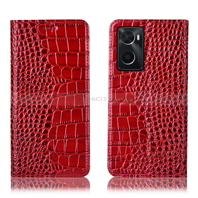 Funda de Cuero Cartera con Soporte Carcasa H08P para Oppo A76 Rojo