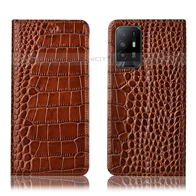 Funda de Cuero Cartera con Soporte Carcasa H08P para Oppo A95 5G Marron Claro