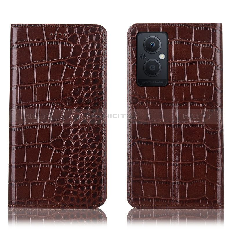 Funda de Cuero Cartera con Soporte Carcasa H08P para Oppo A96 5G Marron