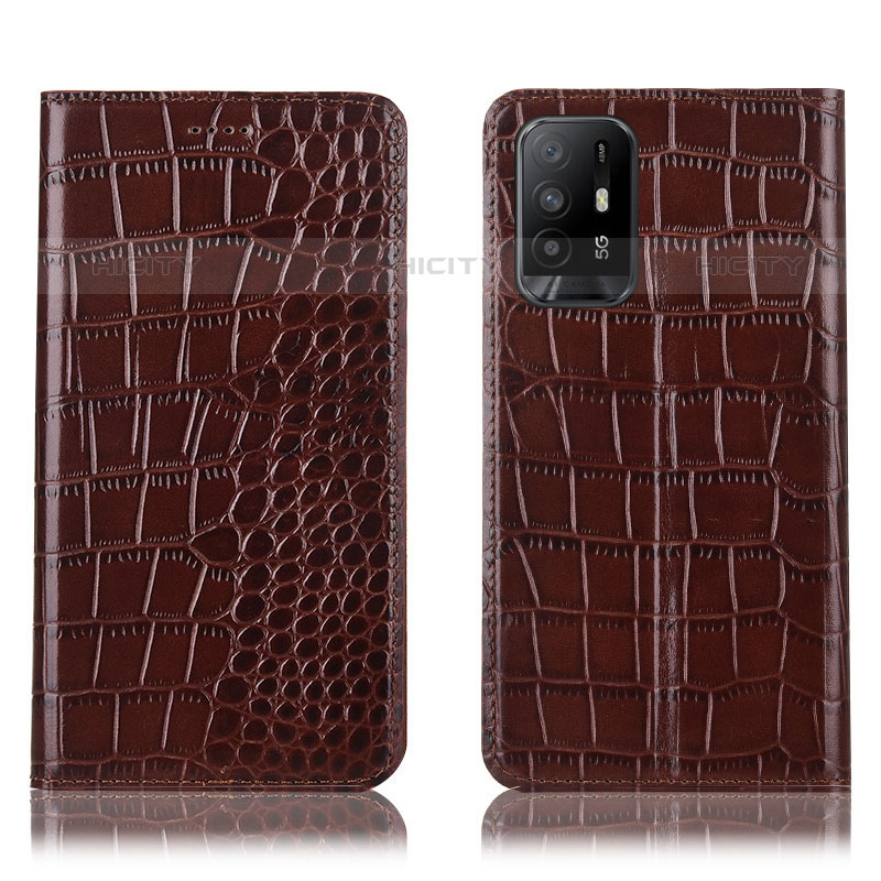 Funda de Cuero Cartera con Soporte Carcasa H08P para Oppo F19 Pro+ Plus 5G Marron