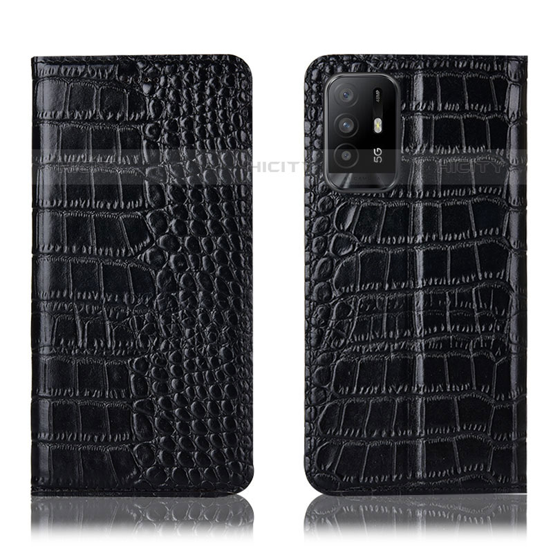 Funda de Cuero Cartera con Soporte Carcasa H08P para Oppo F19 Pro+ Plus 5G Negro