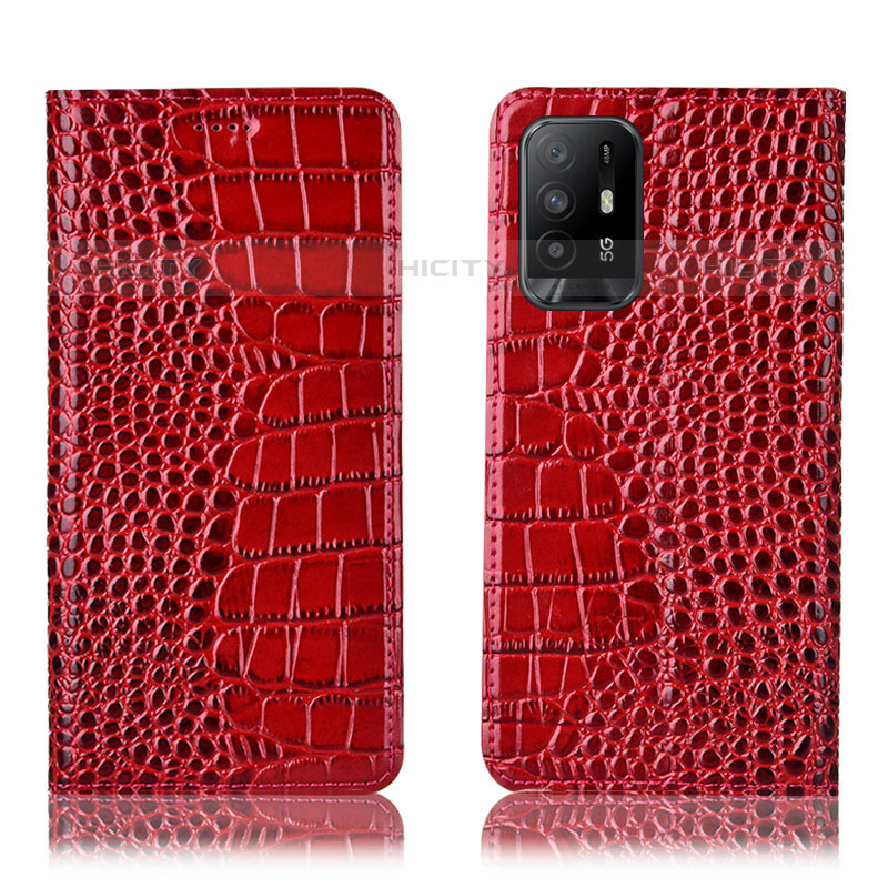 Funda de Cuero Cartera con Soporte Carcasa H08P para Oppo F19 Pro+ Plus 5G Rojo