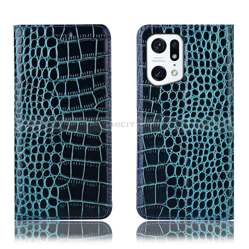 Funda de Cuero Cartera con Soporte Carcasa H08P para Oppo Find X5 5G Azul