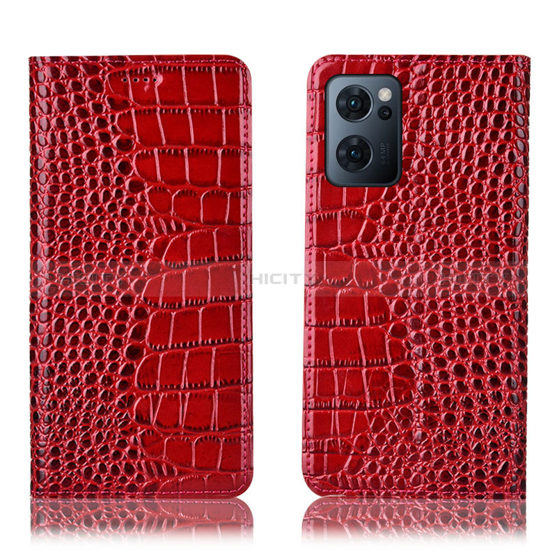 Funda de Cuero Cartera con Soporte Carcasa H08P para Oppo Find X5 Lite 5G Rojo