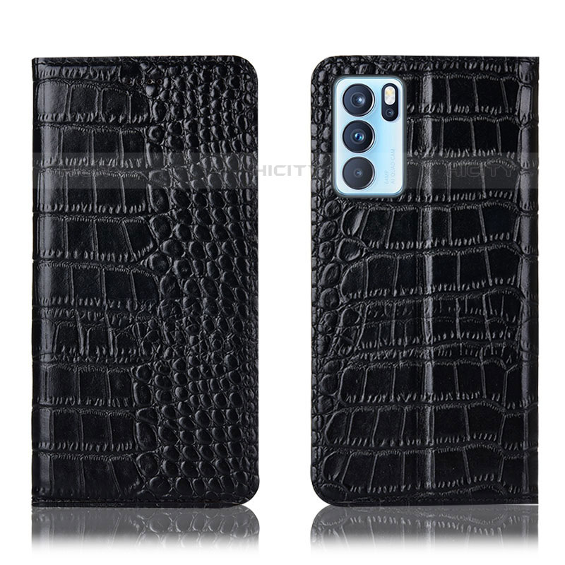 Funda de Cuero Cartera con Soporte Carcasa H08P para Oppo Reno6 Pro 5G India Negro