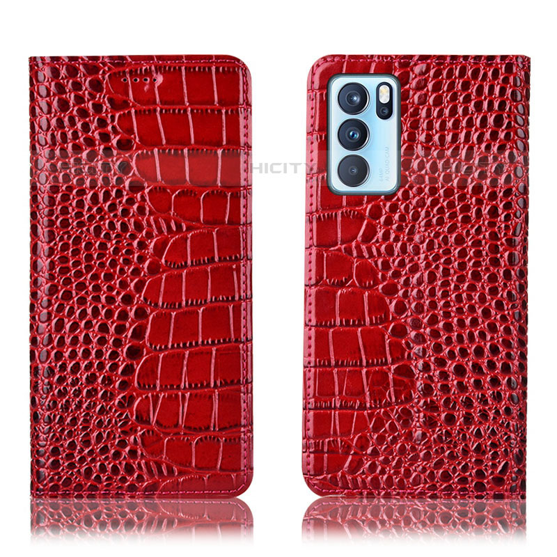 Funda de Cuero Cartera con Soporte Carcasa H08P para Oppo Reno6 Pro 5G India Rojo