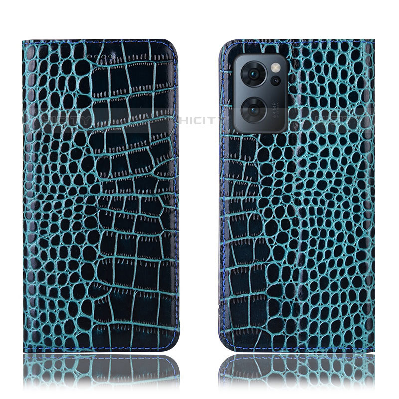 Funda de Cuero Cartera con Soporte Carcasa H08P para Oppo Reno7 5G Azul