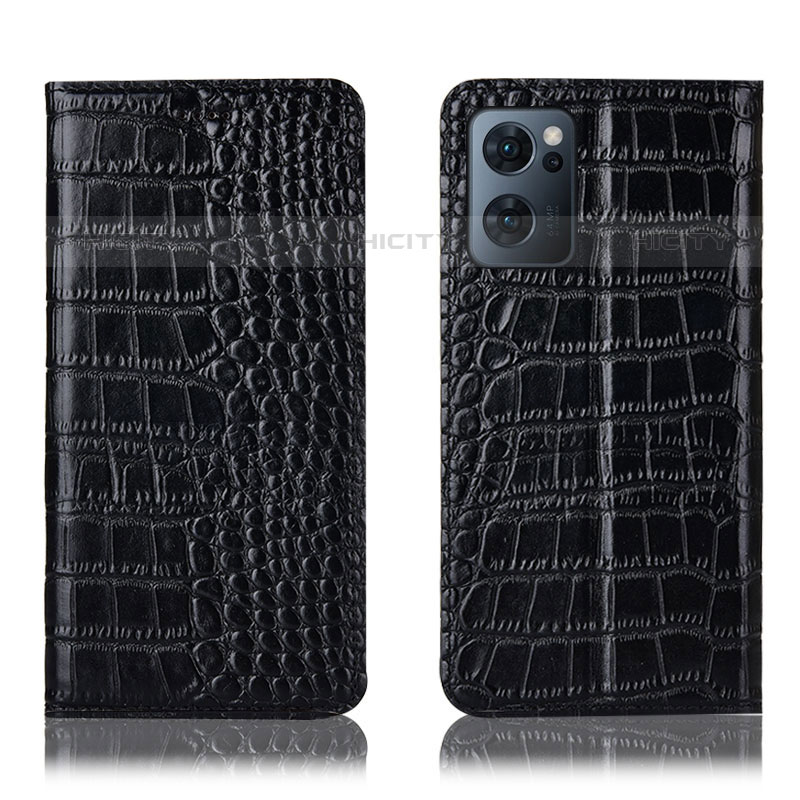 Funda de Cuero Cartera con Soporte Carcasa H08P para Oppo Reno7 5G Negro