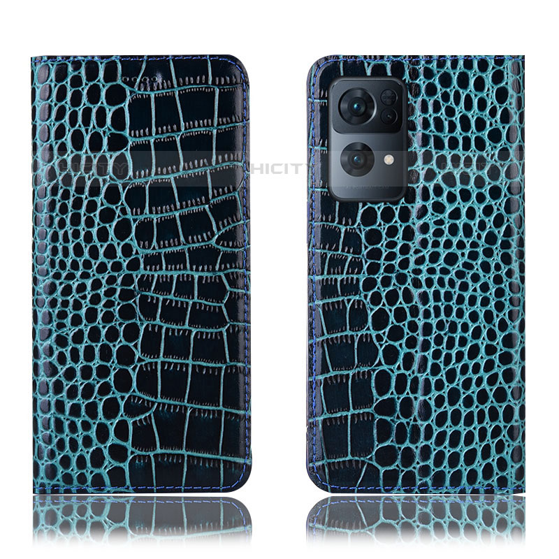 Funda de Cuero Cartera con Soporte Carcasa H08P para Oppo Reno7 Pro 5G Azul