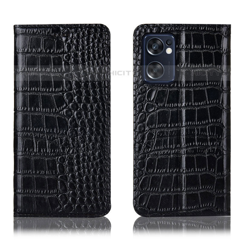 Funda de Cuero Cartera con Soporte Carcasa H08P para Oppo Reno7 SE 5G Negro