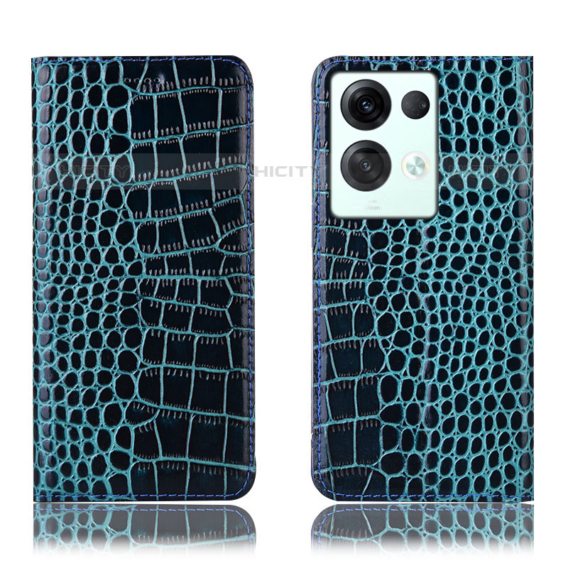 Funda de Cuero Cartera con Soporte Carcasa H08P para Oppo Reno8 Pro 5G Azul