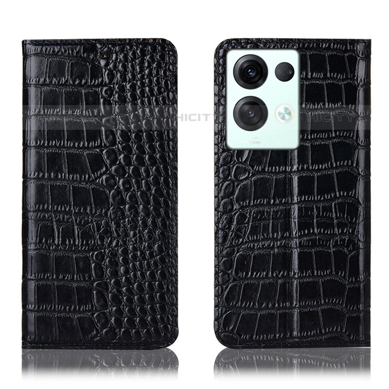 Funda de Cuero Cartera con Soporte Carcasa H08P para Oppo Reno8 Pro 5G Negro