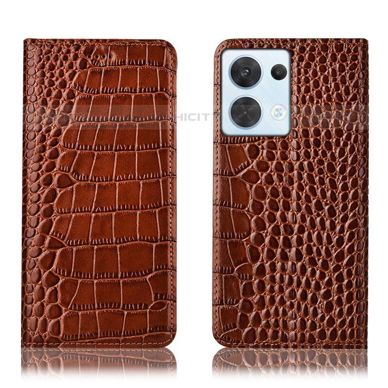 Funda de Cuero Cartera con Soporte Carcasa H08P para Oppo Reno9 Pro 5G Marron Claro