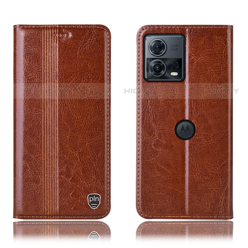 Funda de Cuero Cartera con Soporte Carcasa H09P para Motorola Moto Edge 30 Fusion 5G Marron Claro