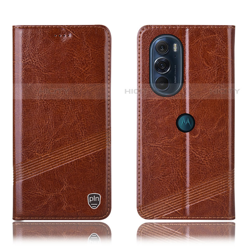 Funda de Cuero Cartera con Soporte Carcasa H09P para Motorola Moto Edge Plus (2022) 5G Marron Claro