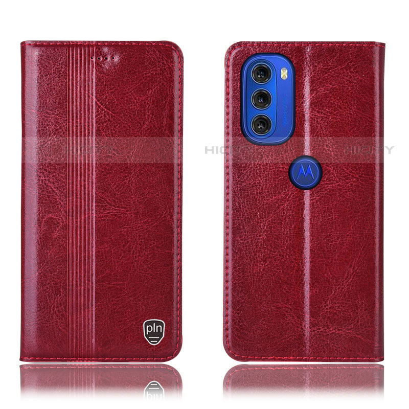 Funda de Cuero Cartera con Soporte Carcasa H09P para Motorola Moto G51 5G Rojo