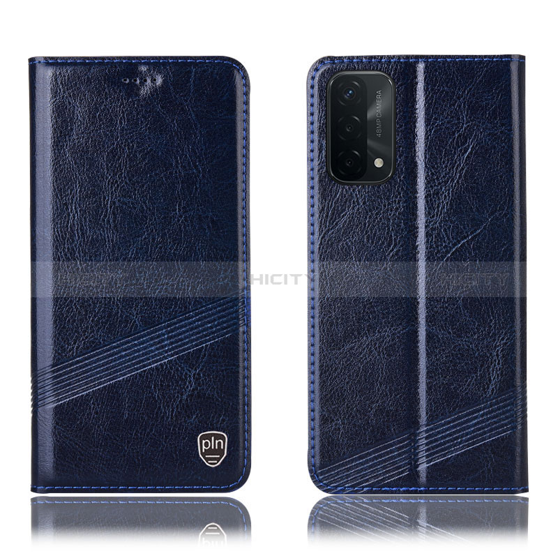 Funda de Cuero Cartera con Soporte Carcasa H09P para Oppo A54 5G Azul