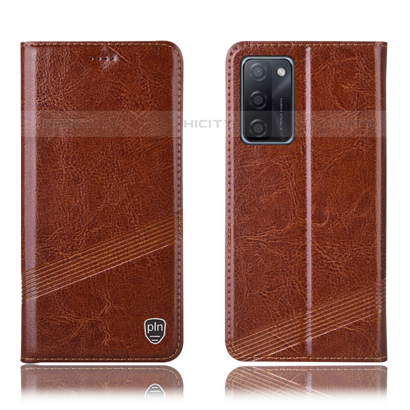 Funda de Cuero Cartera con Soporte Carcasa H09P para Oppo A55S 5G Marron Claro