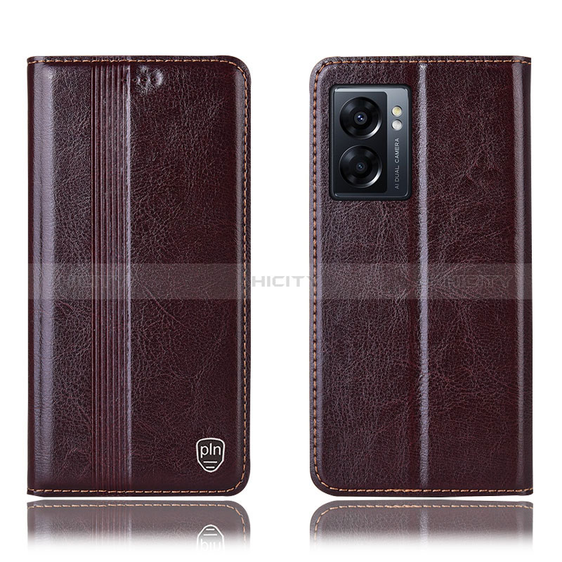 Funda de Cuero Cartera con Soporte Carcasa H09P para Oppo A77 5G Marron