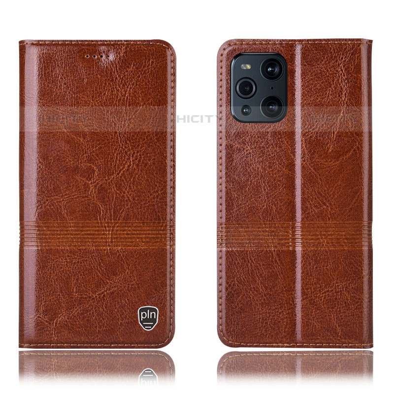 Funda de Cuero Cartera con Soporte Carcasa H09P para Oppo Find X3 Pro 5G Marron Claro