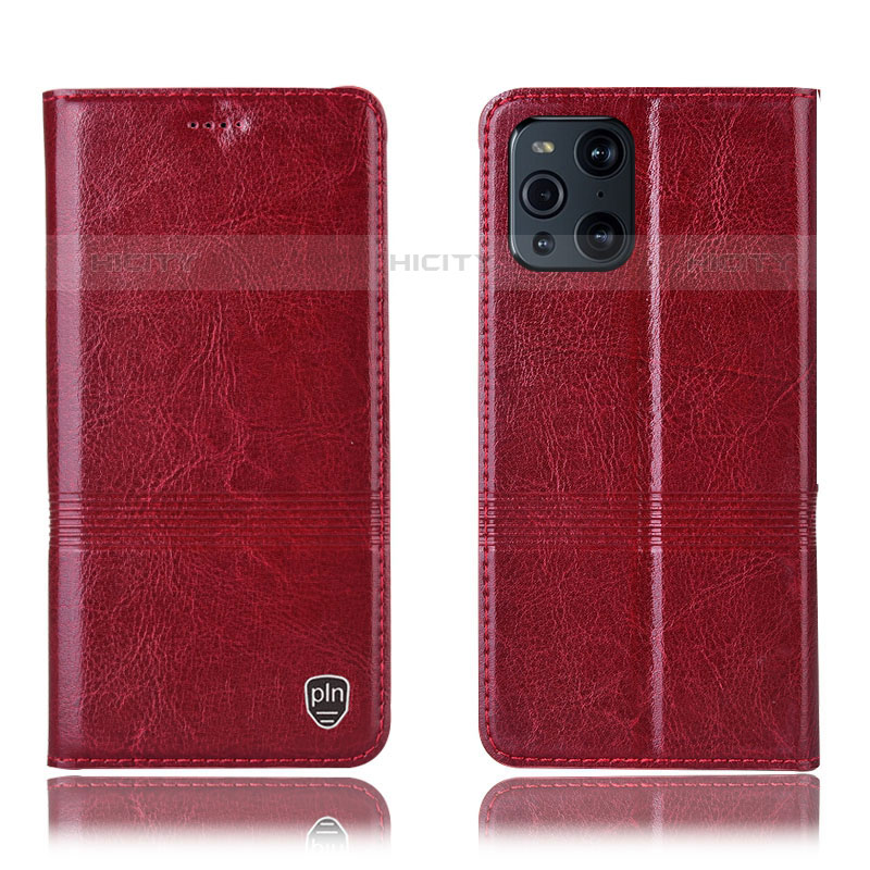 Funda de Cuero Cartera con Soporte Carcasa H09P para Oppo Find X3 Pro 5G Rojo