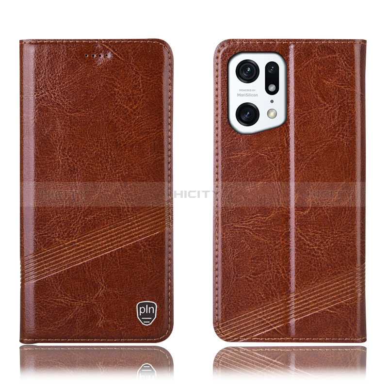 Funda de Cuero Cartera con Soporte Carcasa H09P para Oppo Find X5 5G Marron Claro