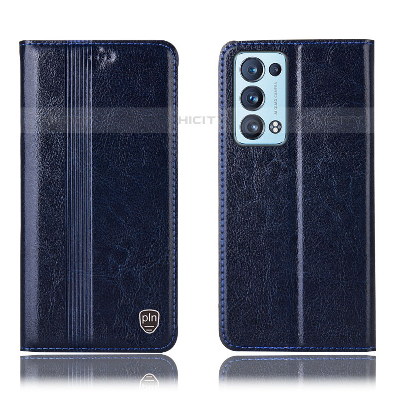 Funda de Cuero Cartera con Soporte Carcasa H09P para Oppo Reno6 Pro 5G Azul