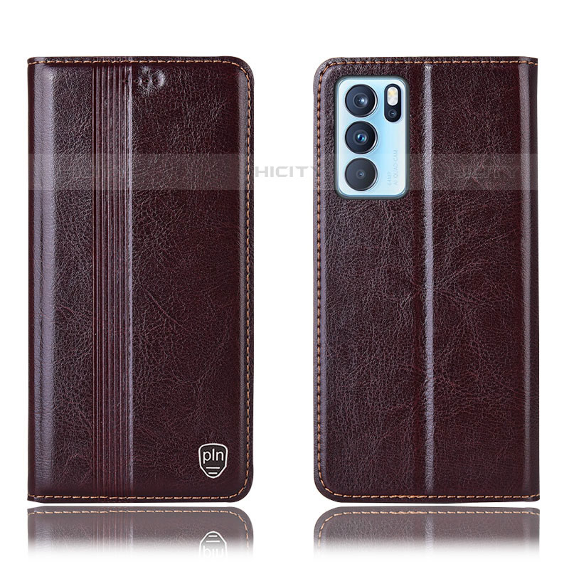 Funda de Cuero Cartera con Soporte Carcasa H09P para Oppo Reno6 Pro 5G India Marron